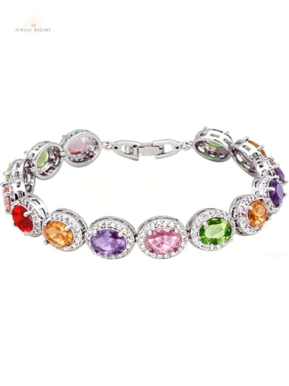 Sterling Silver Oval Gemstone Tennis Bracelet Adjustable 7-8 Inch